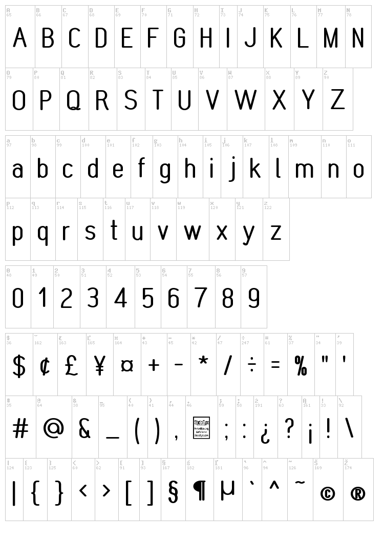 Mona Bella font map